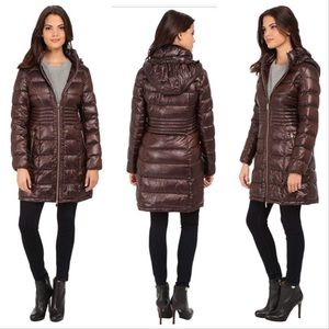 VIA SPIGA WOMENS BROWN DOWN HOODED COAT